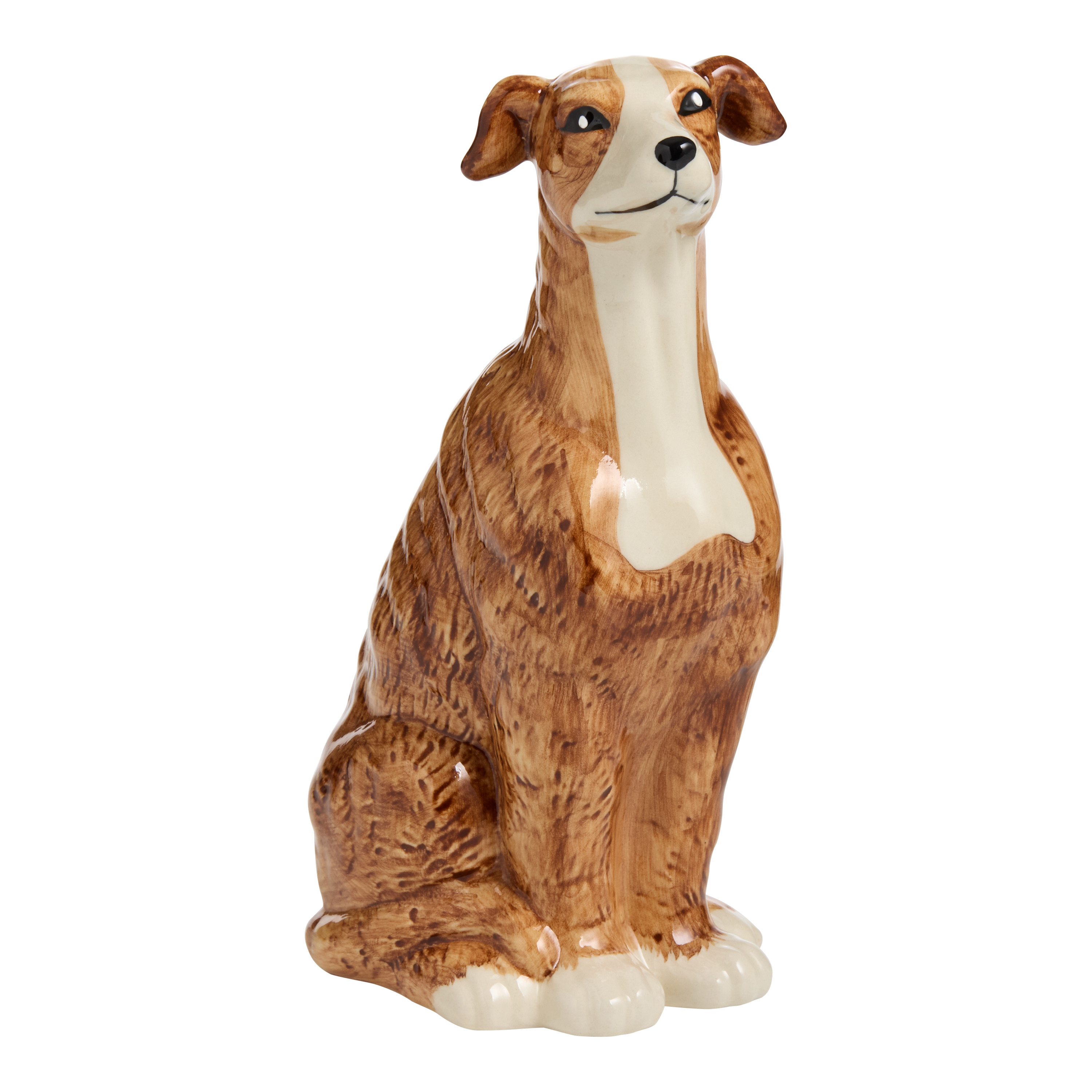 Brown Ceramic Greyhound Dog Hand Painted Figural Vase | World Market