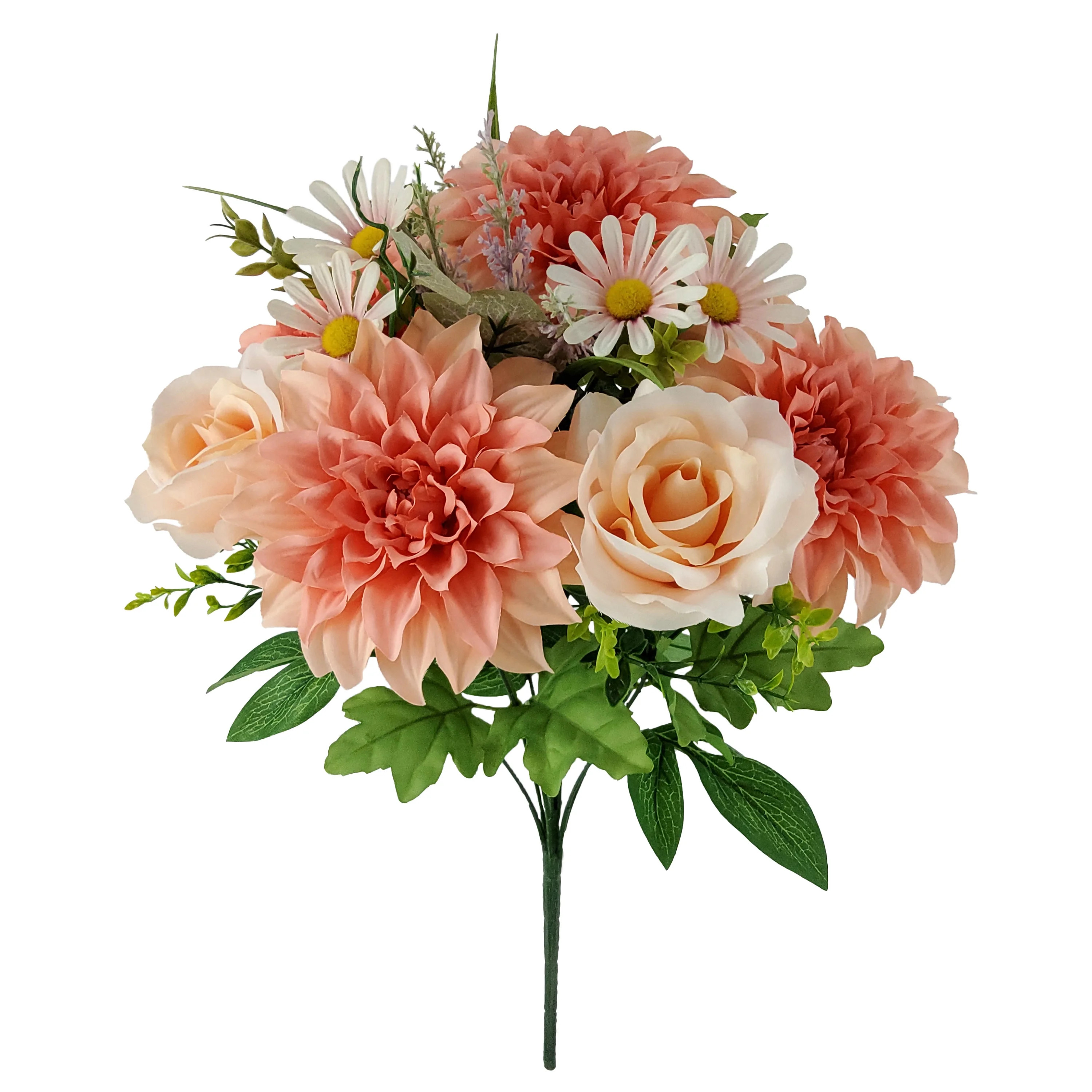 Mainstays 18.5''H Indoor Artificial Dahlia Rose Bouquet, Coral Color. | Walmart (US)