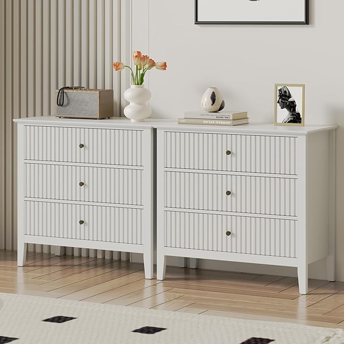 RoyalCraft Large 3 Drawer Dresser Set of 2, Fluted Wood Chest of Drawers with Storage, Modern Pai... | Amazon (US)
