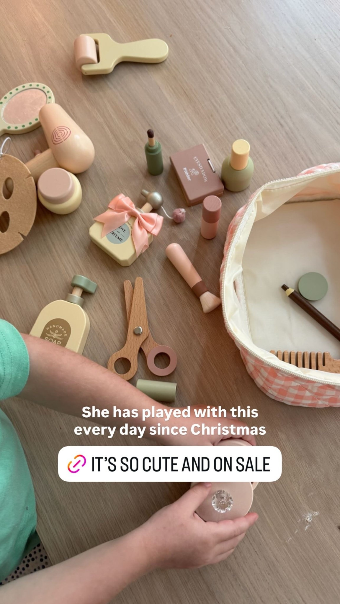 She has played with this every day since Christmas. Toddler play makeup kit
