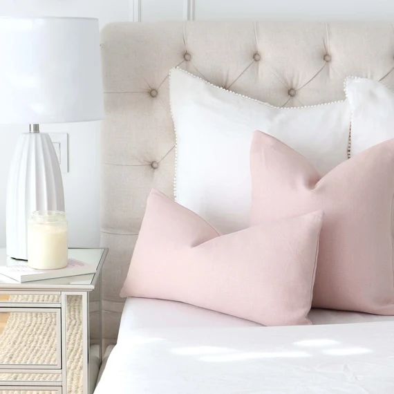 Linen Solid Light Pink Throw Pillow Cover With Zipper Neutral - Etsy | Etsy (US)