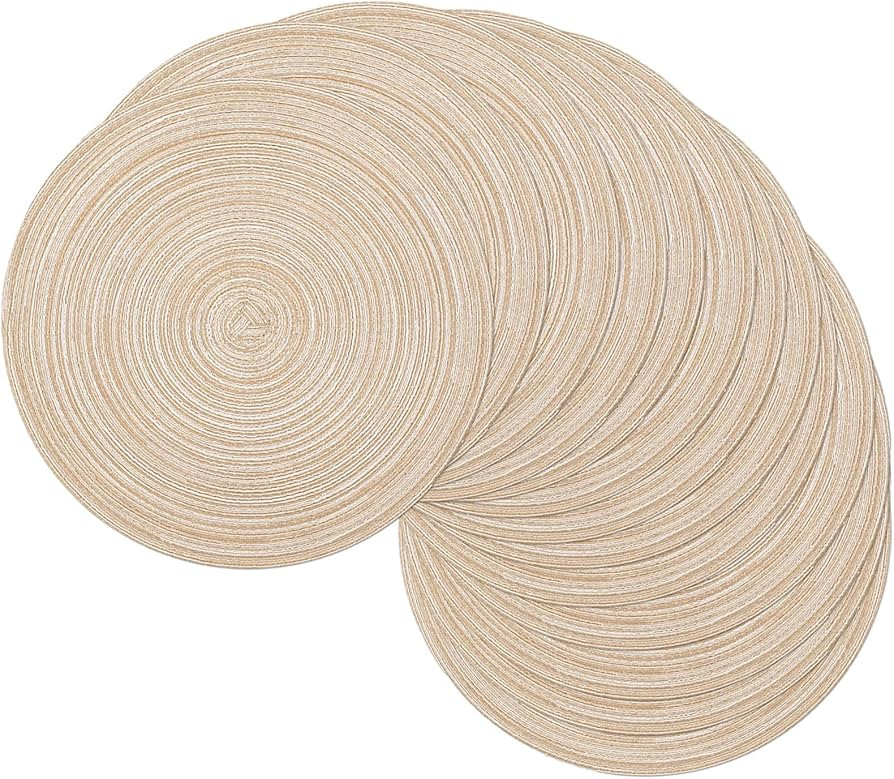SHACOS 15 inch Beige Round Placemats Set of 12 for Dining Table Woven Braided Circle Place Mats K... | Amazon (US)