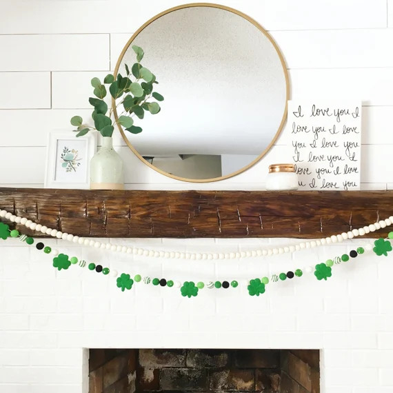 Luck of the Irish -St Patrick's Day Garland -Felt Green Shamrocks -Green Felt Ball Garland -Shamr... | Etsy (US)