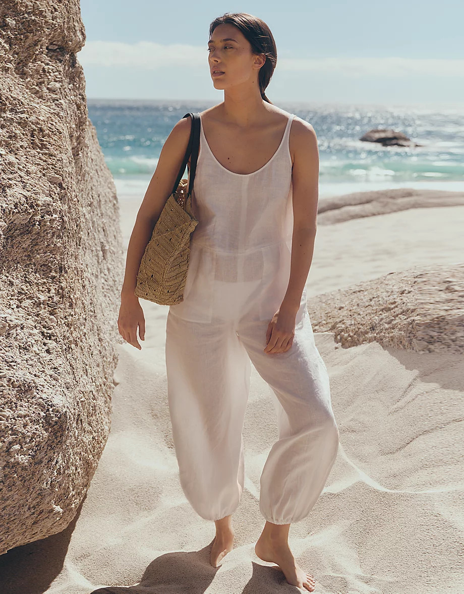 Linen Scoop Neck Elasticated Cuff Jumpsuit | Seasonal Preview | The... | The White Company UK & ROW