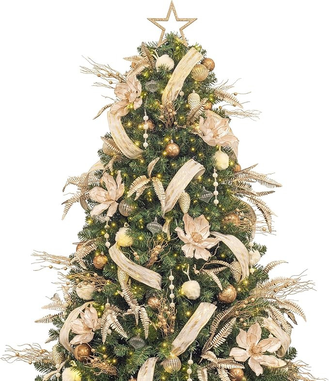 KI Store 7ft Christmas Tree with Decorations and Lights Champagne Gold All-in-ONE Completed Chris... | Amazon (US)