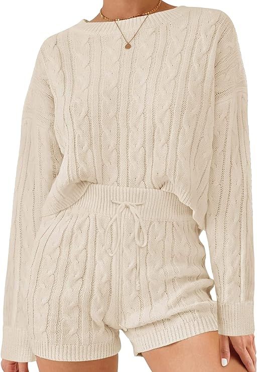 Amazon.com: ZESICA Women's Casual 2 Piece Sweater Sets Long Sleeve Cable Knit Pullover Tops and D... | Amazon (US)