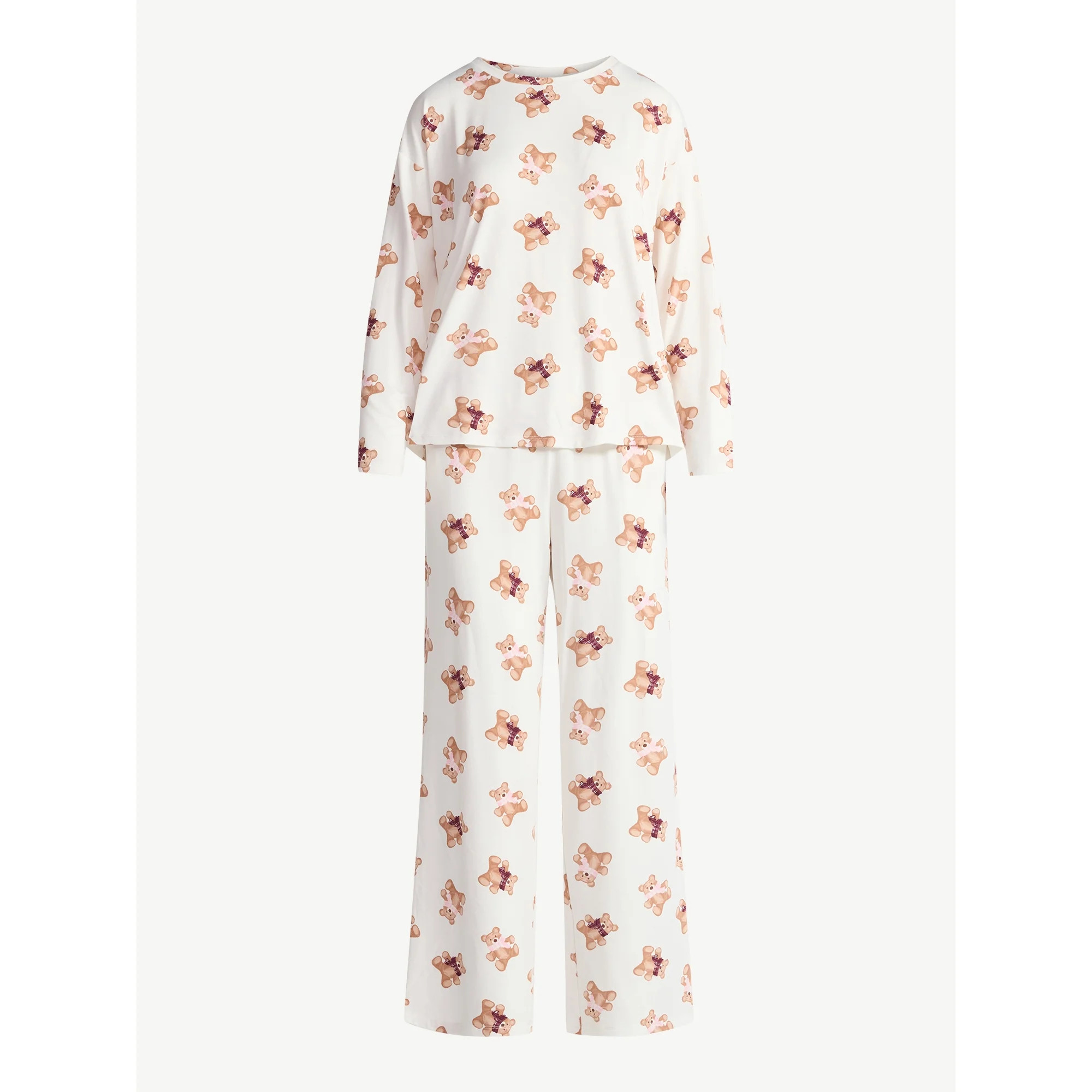 Joyspun Women's Dreamy Soft Collection Long Sleeve Sleep Top and Straight Leg Pants Pajama Set, 2... | Walmart (US)