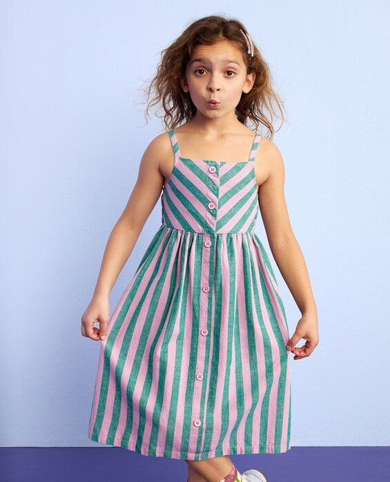 Girls' Gumdrop Green & Lavender Sleeveless Linen Midi Dress with Pockets - Size Big Kids 12 by Hanna Andersson | Hanna Andersson