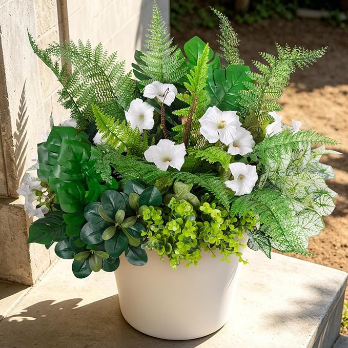 Hrobek Outdoor Faux Plants UV Resistant - 8 Bouquets Realistic Artificial Eucalyptus Fern Morning... | Amazon (US)