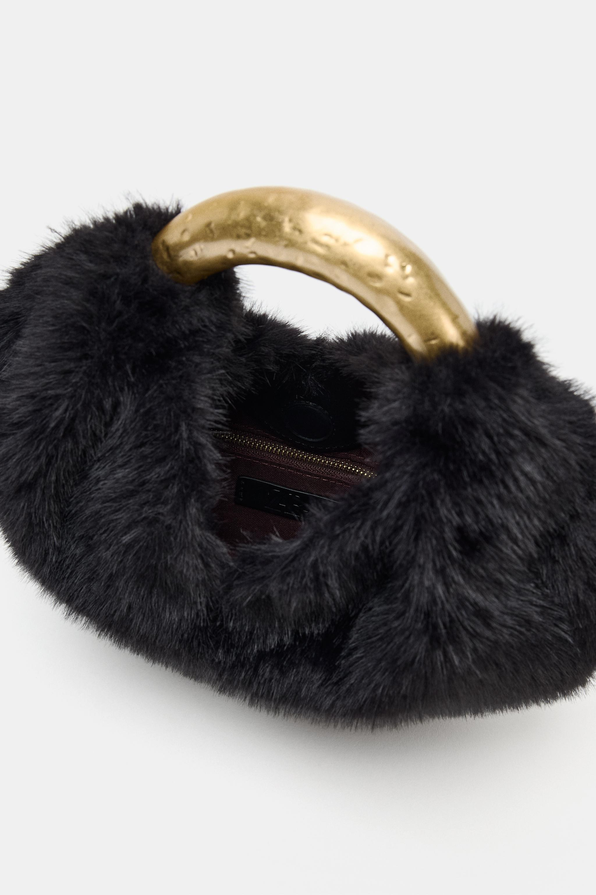 FAUX FUR HANDBAG WITH METAL HANDLE | Zara US