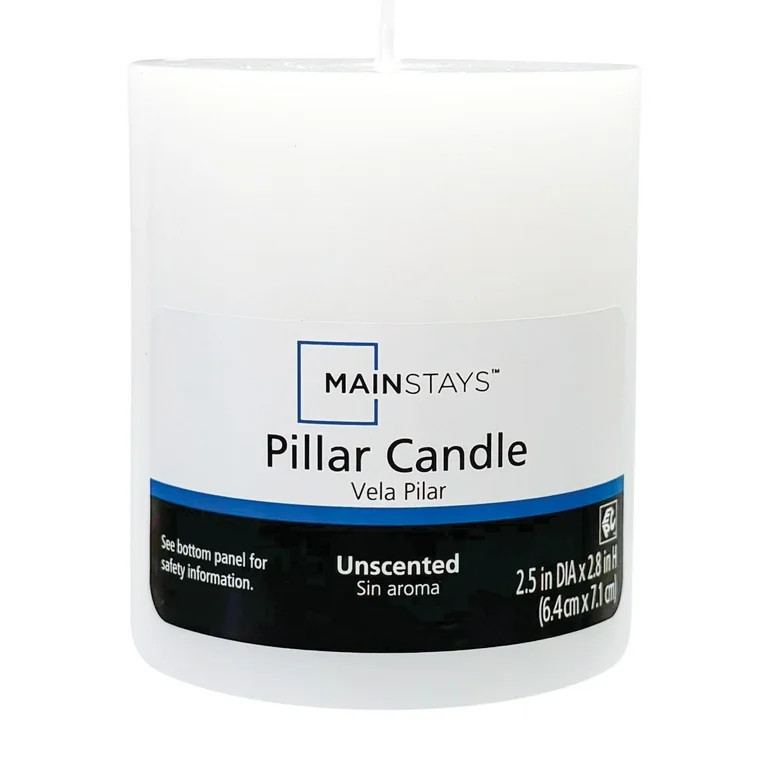 Mainstays Unscented Pillar Candle, 2.5 x 2.8 Inches, White | Walmart (US)