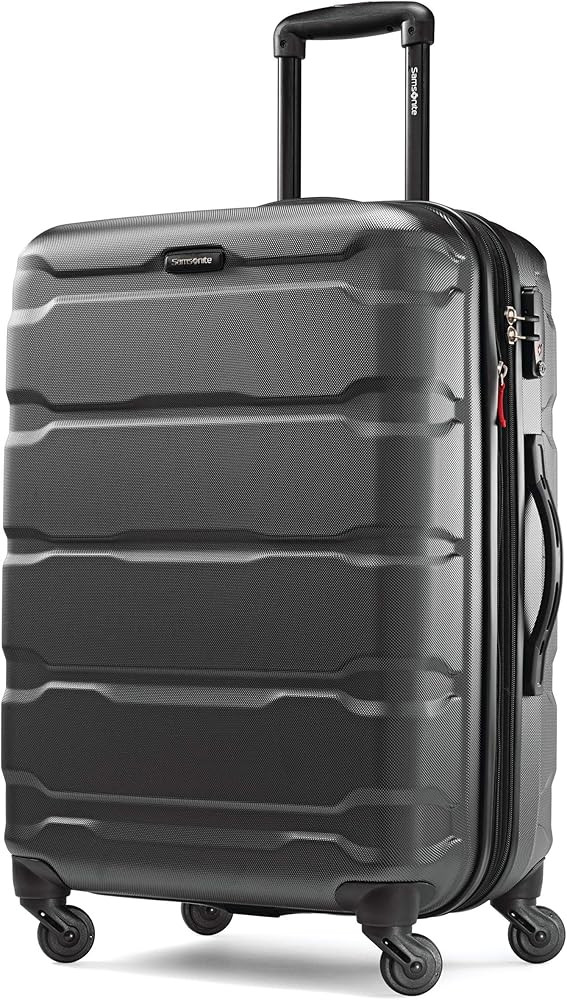 Samsonite Omni PC Hardside Expandable Luggage with Spinner Wheels, Checked-Medium 24-Inch, Black | Amazon (US)