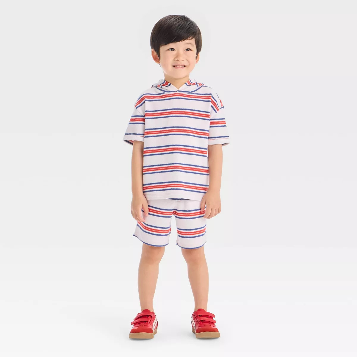 Toddler Boys' Short Sleeve 4th of July Striped Hooded Knit Shorts Set - Cat & Jack™ White | Target