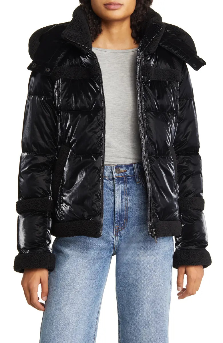 Sam Edelman Metallic Fleece Trim Hooded Puff Coat | Nordstrom | Nordstrom