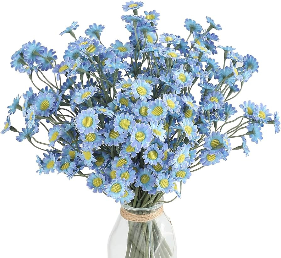 Floroom 24pcs Dusty Blue Small Artificial Flowers Faux Silk Daisies Fake Wildflowers with Stems f... | Amazon (US)