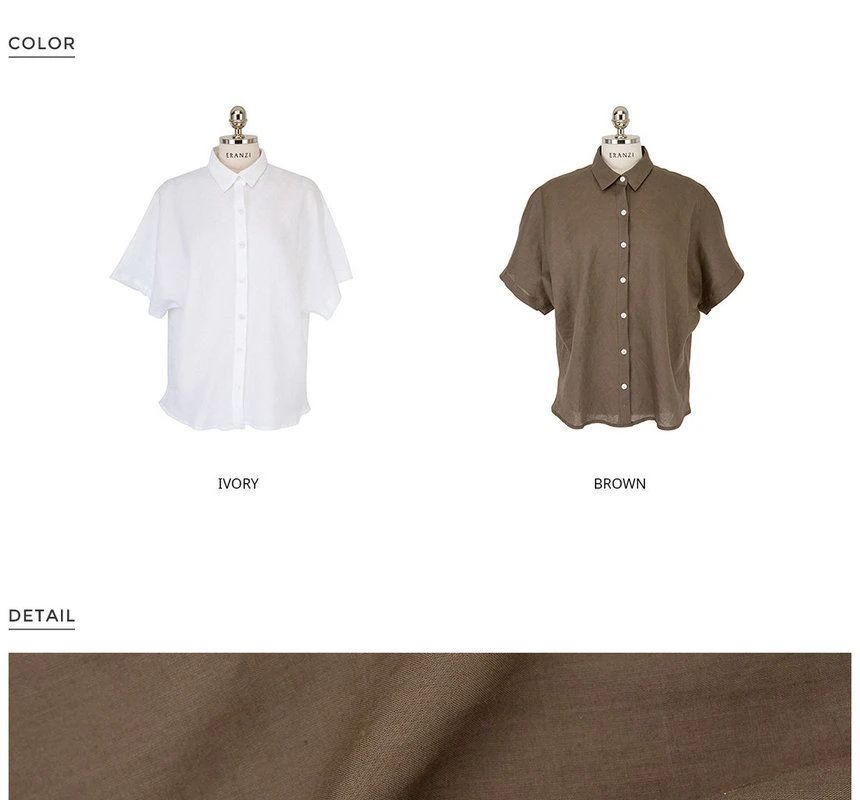 ERANZI Short-Sleeve Linen Blouse | YesStyle Global