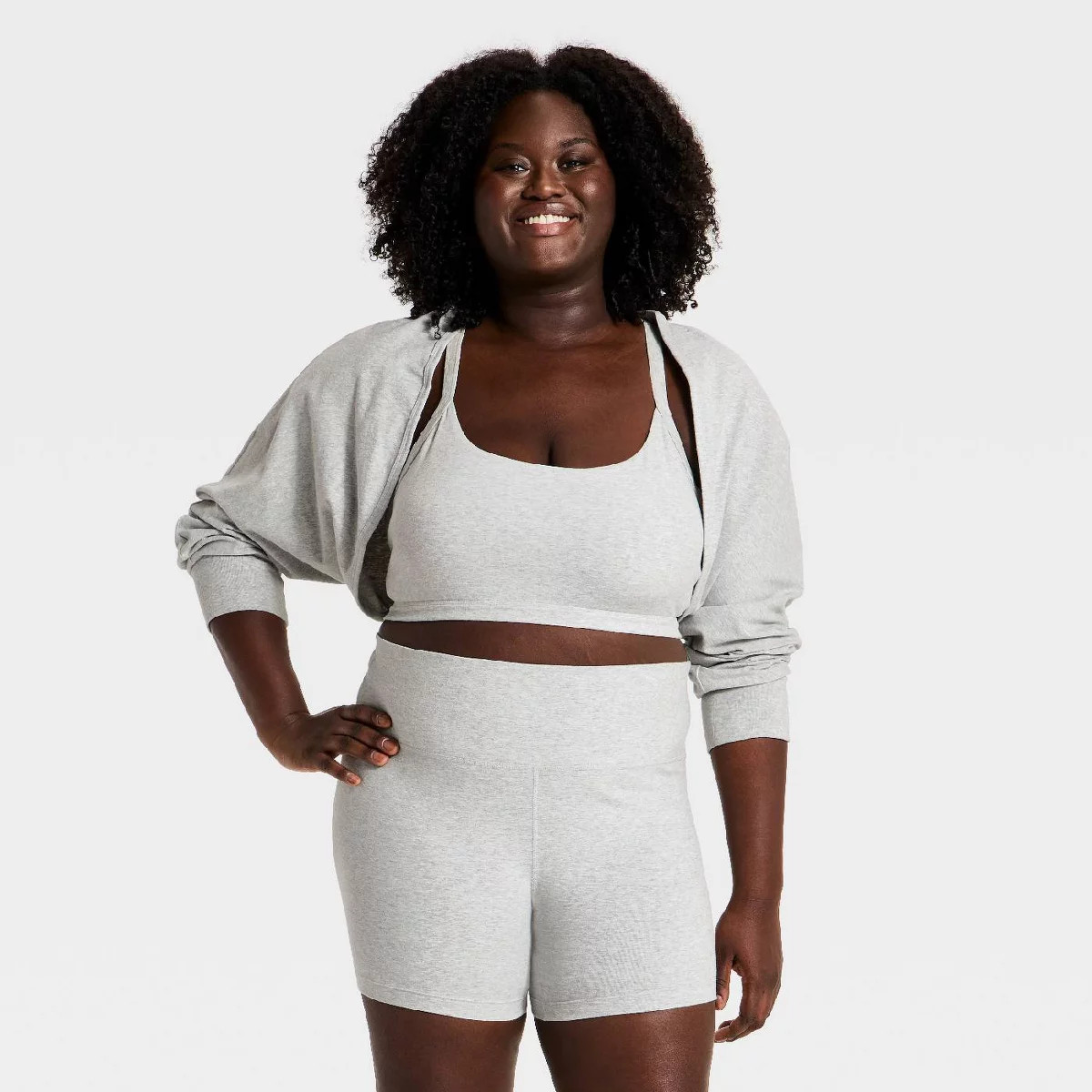 Women's Long Sleeve Cotton Balance Cropped Shrug - All In Motion™ Heather Gray 1X | Target