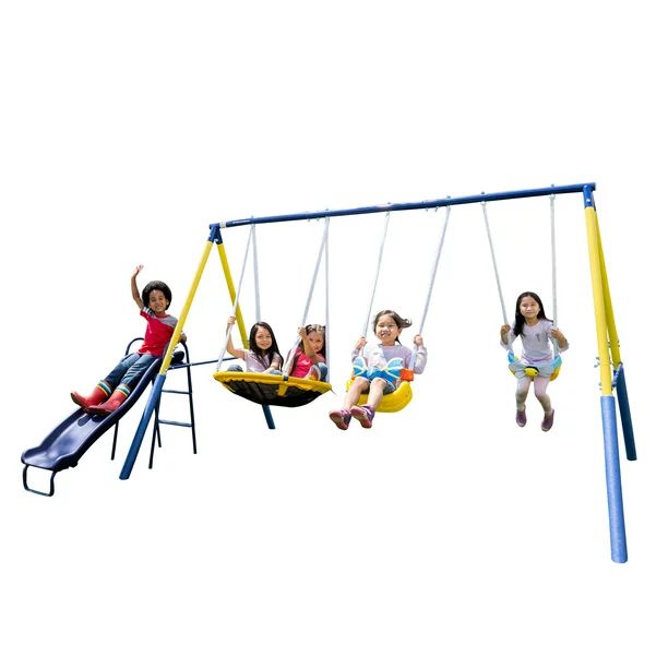 Sportspower Super Flyer Swing Set with 2 flying buddies, saucer swing, 5ft blow molded slide and ... | Walmart (US)