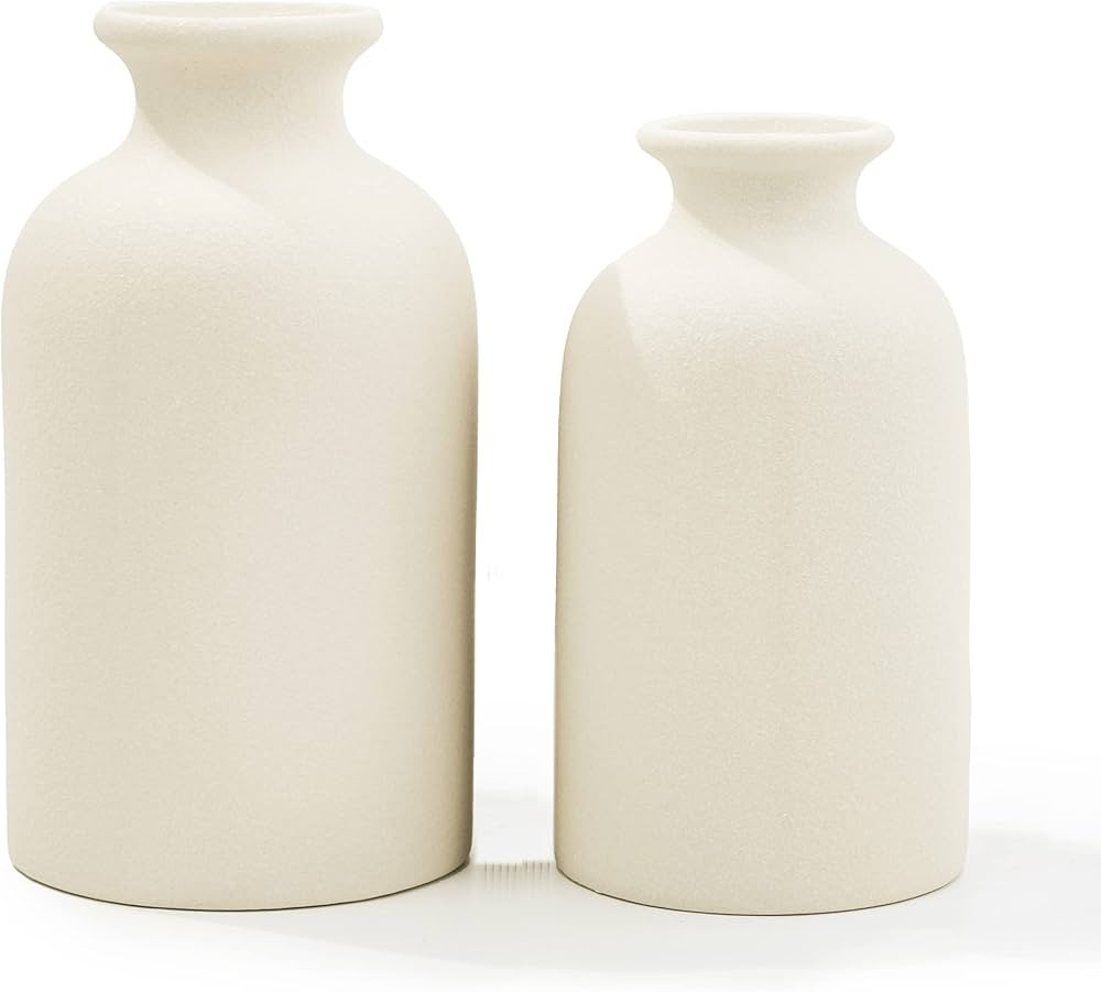 White Ceramic vases Home Decor 2pcs Small vase Set Boho vase Modern Farmhouse Decor (White) | Amazon (CA)