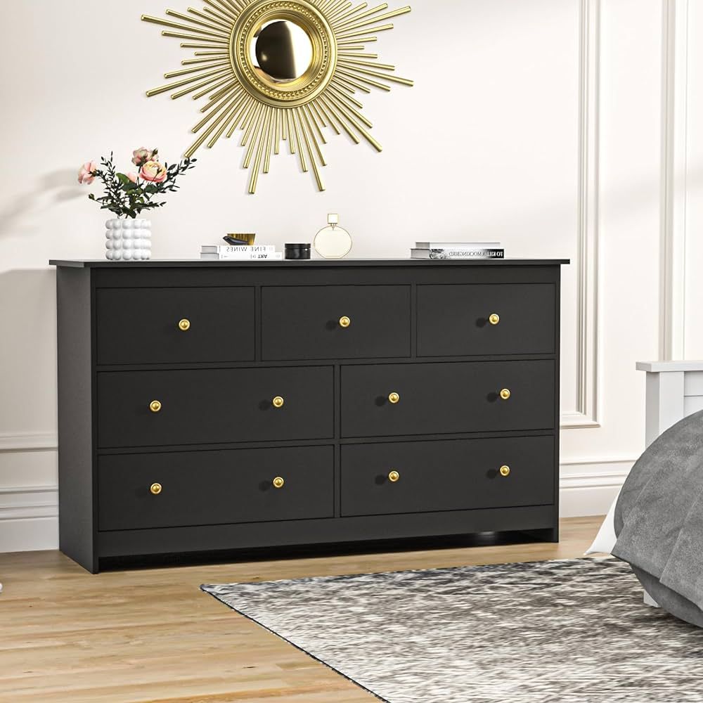 Tradare Black Dresser for Bedroom, 7 Drawer Dresser with Metal Handles, Large Storage Modern Dres... | Amazon (US)