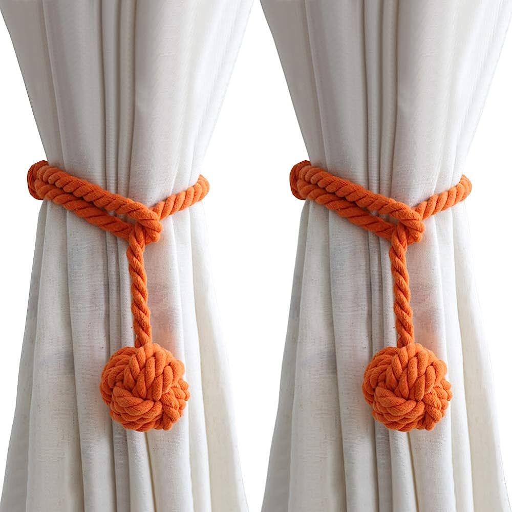 EleCharm 1Pair American Hand Knitting Curtain Rope Rural Cotton Rope Tie Band (Orange) | Amazon (US)