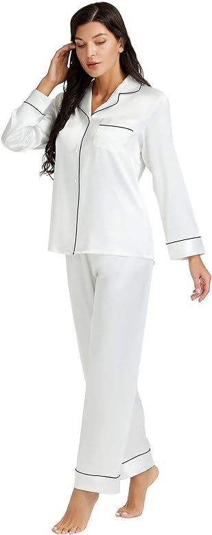 Lonxu Silk Satin Womens Pajama Sets Button Down Sleepwear Loungewear XS~3XL | Amazon (US)