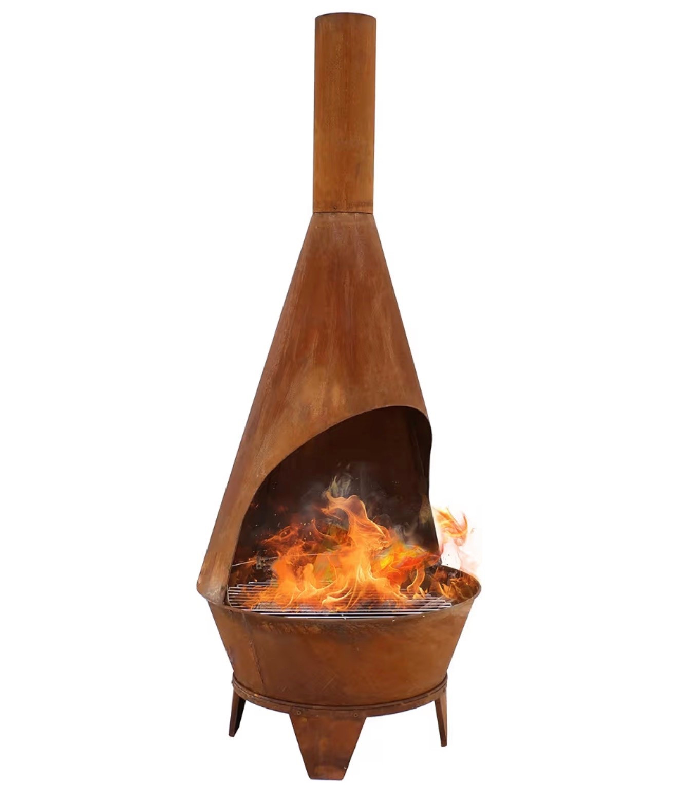 Sunnydaze 6-Foot Large Chiminea Outdoor Fireplace - Outdoor Wood-Burning Fireplace - Chimney Fire Pit with Grill Grate - Rustic home