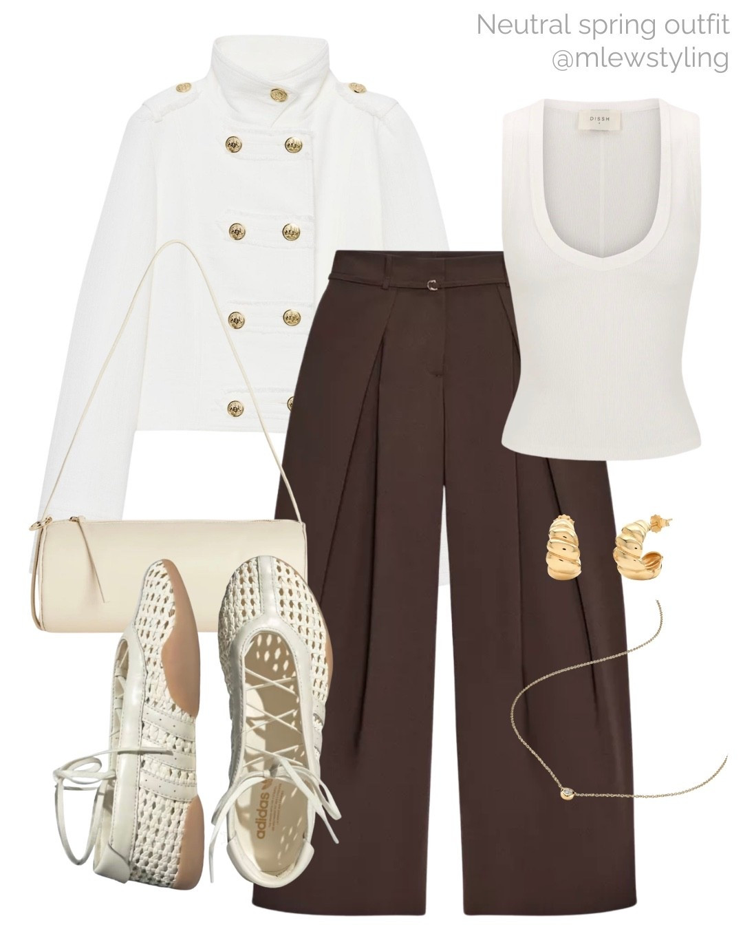 Neutral spring outfit with pleated pants 🤍

Tags: Zara brown tailored trousers, white and gold button jacket, dissh tank top, reformation leather bag, adidas taekwondo mei shoes, neutral aesthetic, weekend outfit, casual workwear, office outfit 

#LTKgrwm #LTKootd #LTKSeasonal