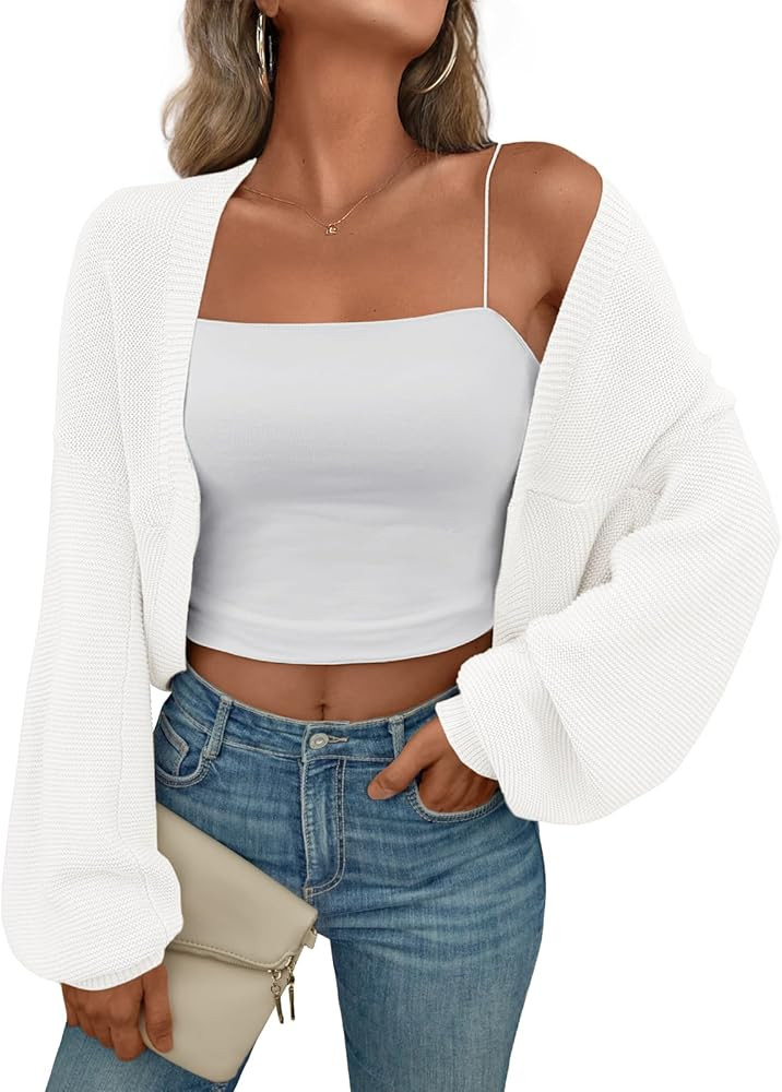 LILLUSORY Bolero Shrug Cardigan Sweater Fall Batwing Long Sleeve Cropped Open Front Knitted Sweat... | Amazon (US)