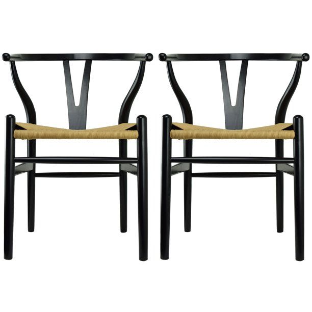 2xhome Set of 2 Black Wishbone Wood Armchair With Arms Open Y Back Open Mid Century Modern Contem... | Walmart (US)