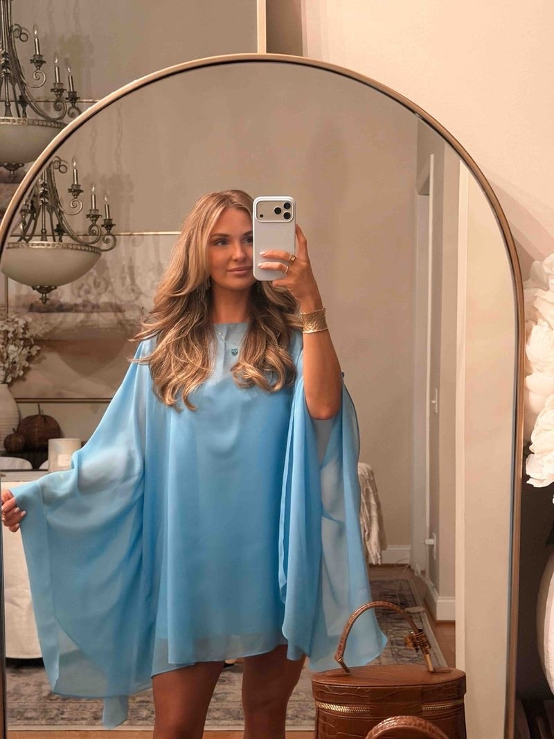 loving this cape dress from show me your mumu — wearing size xs and it comes in so many colors!!