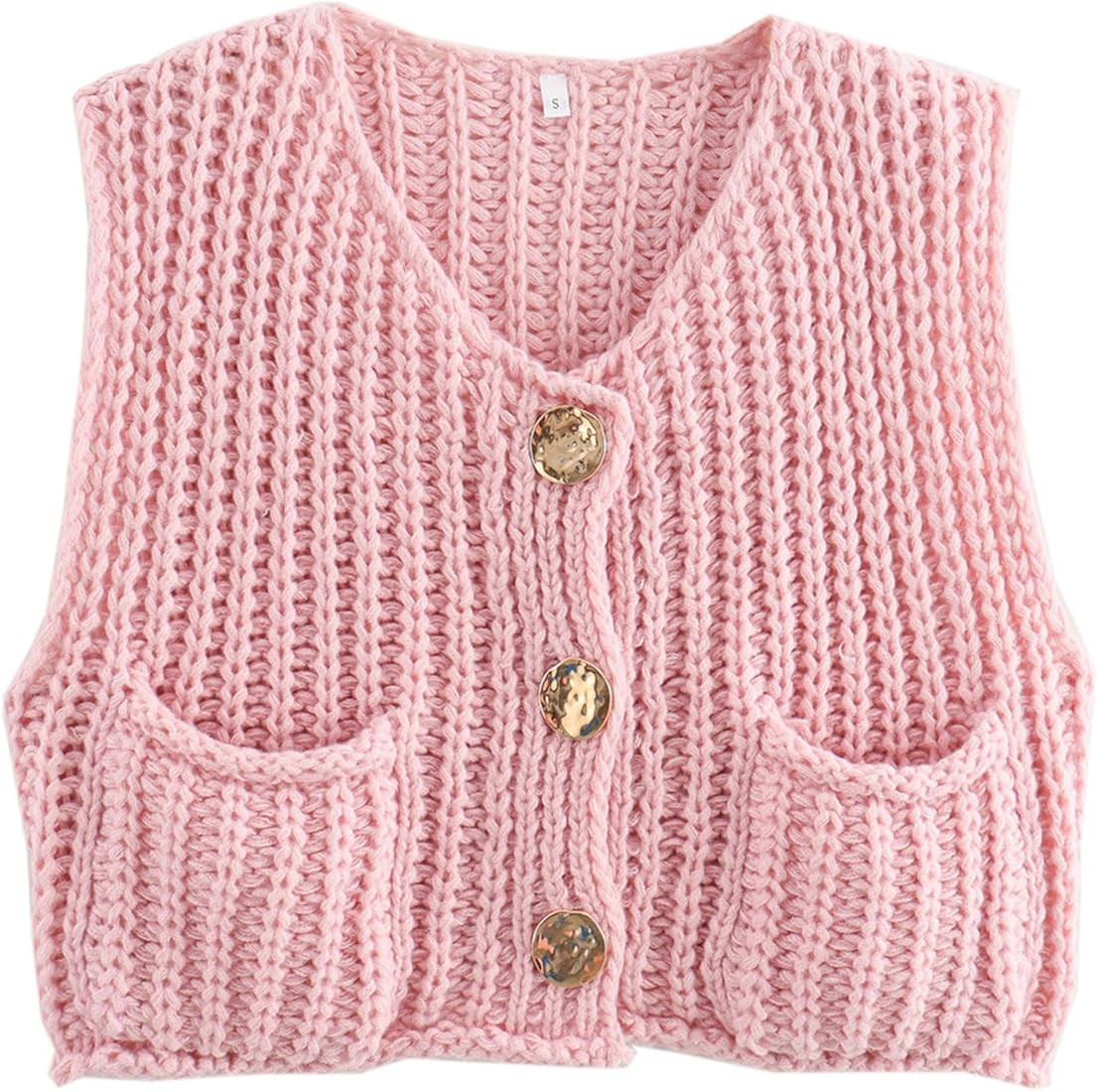 YKR Womens Chunky Knit Sweater Vest Sleeveless Button Down Cropped Cardigan Casual Knitted Croche... | Amazon (US)