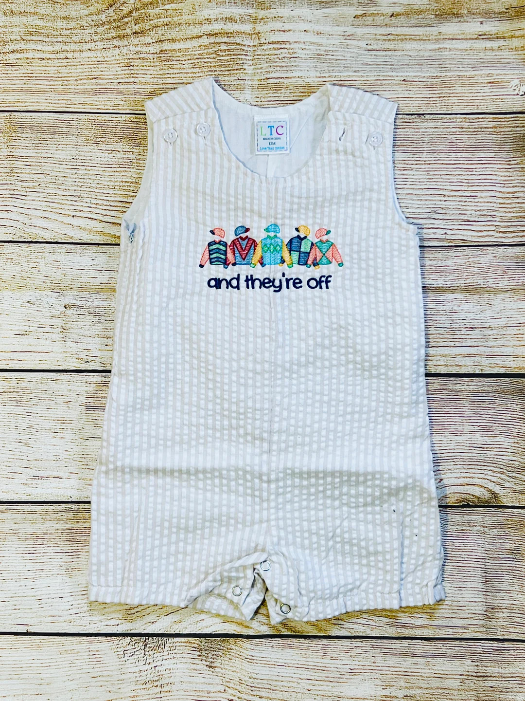 Monogram Embroidered Jockey Silks Seersucker Jon Jon, Boys Toddler Romper, Derby Outfit - Etsy | Etsy (US)