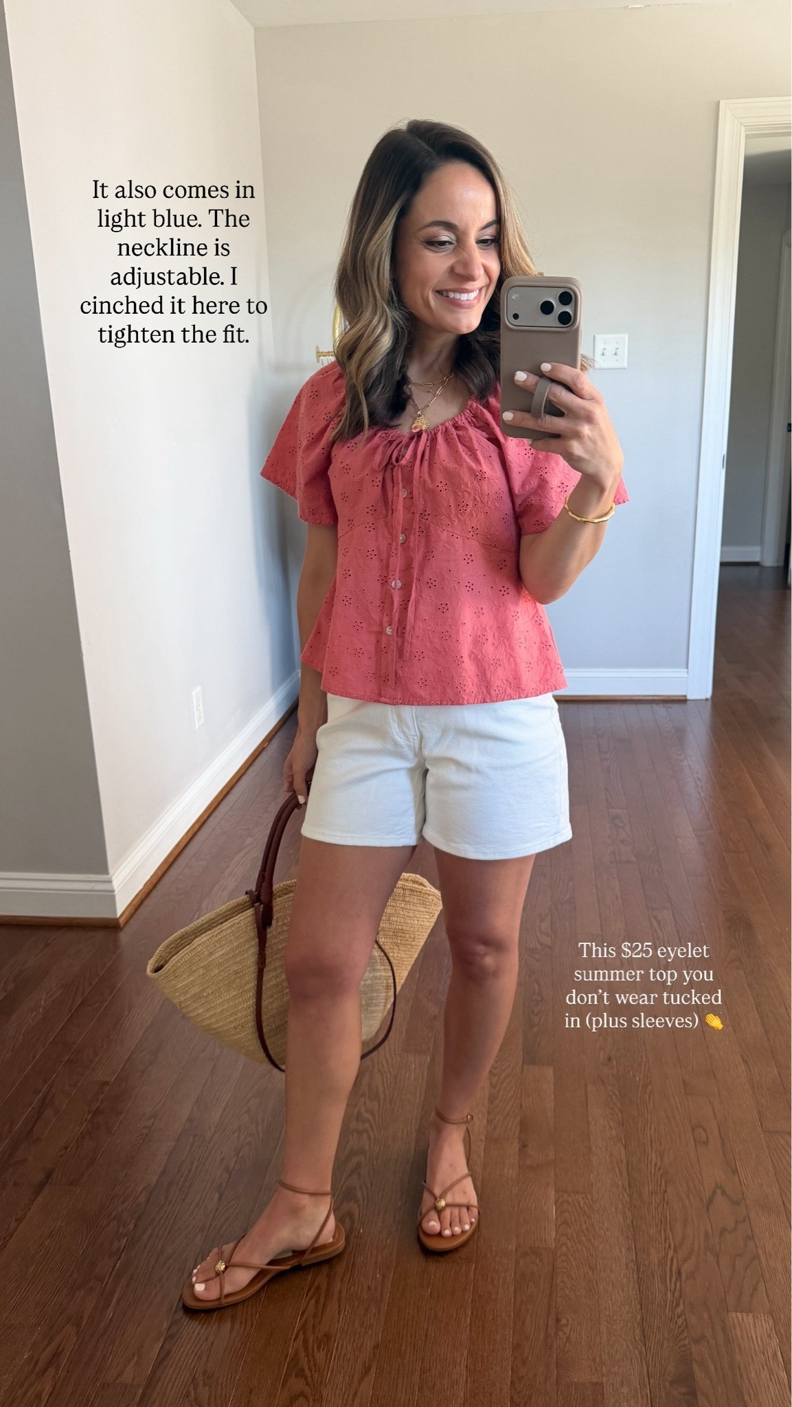 Under $50 petite finds! 

Eyelet top (Target): xs 
White shorts (Quince): 24 

Gold sandals (Sam Edelman): true to size

#LTKPetite