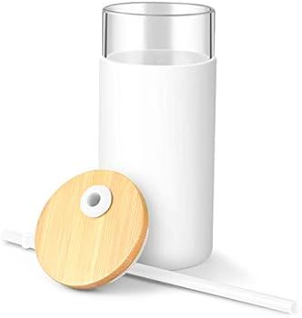 tronco 20oz Glass Tumbler Straw Silicone Protective Sleeve Bamboo Lid - BPA Free(White/2-Pack) | Amazon (US)