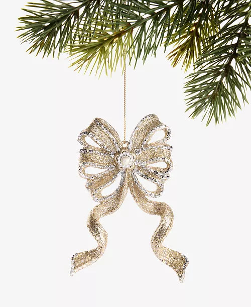 Holiday Lane Christmas Glitters Gold Bow Ornament, Macy's Exclusive  - Macy's | Macy's