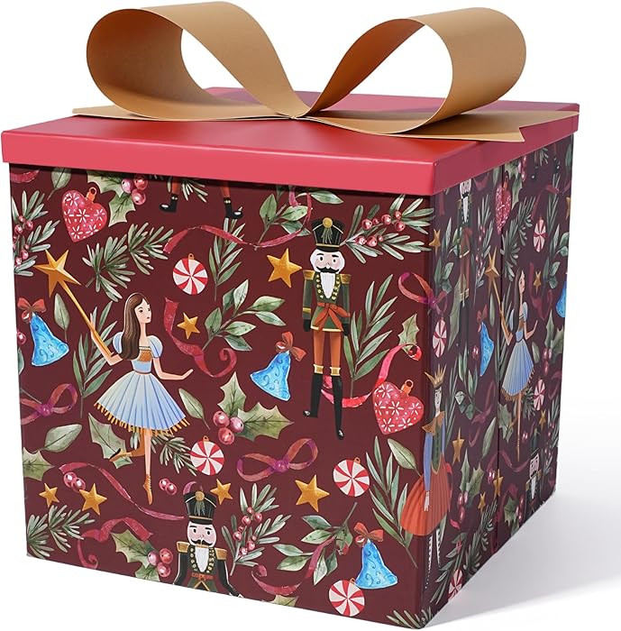 BIOBROWN Medium Christmas Gift Boxes with Lids for Presents, 9x9x9 Inches Nutcracker & Ballet Gir... | Amazon (US)