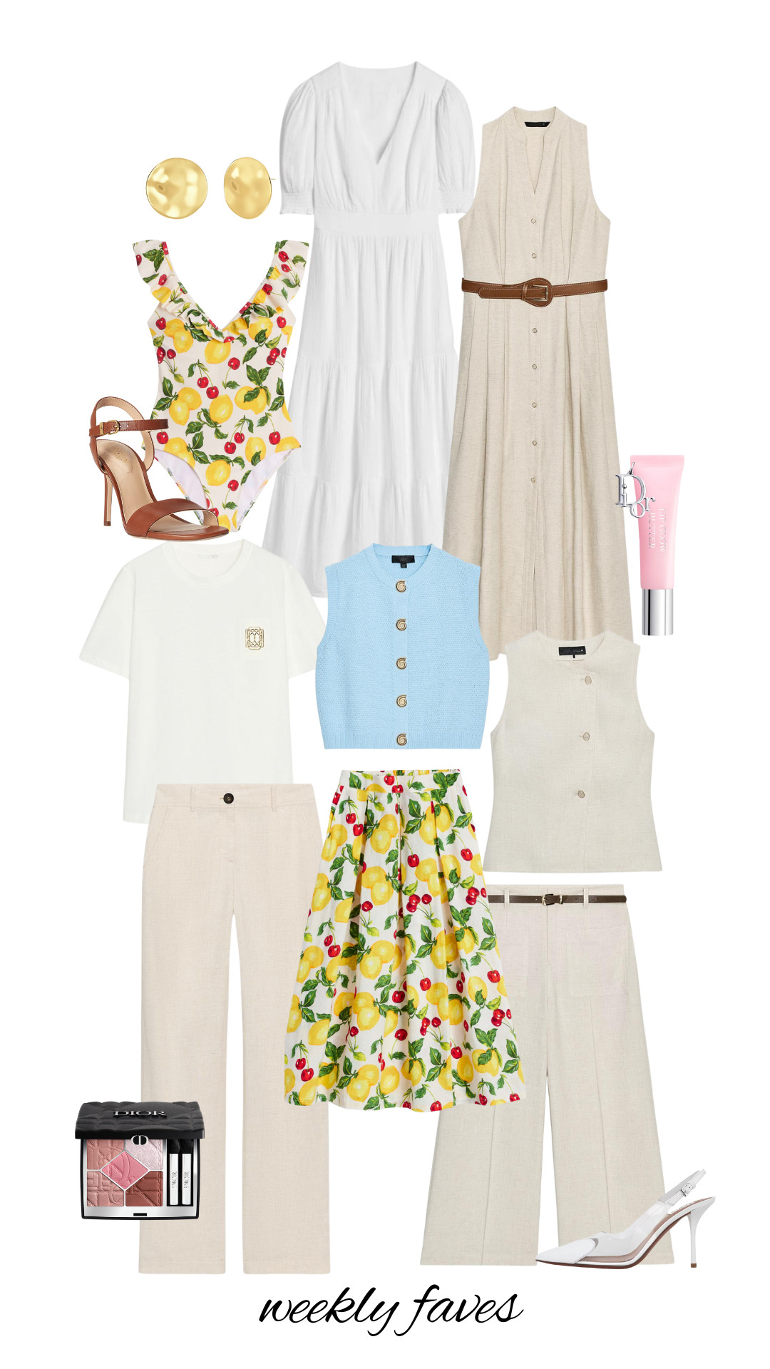 Zara, Boden, Dior, White Dress, Neutral Dress, Sleeveless Dress, Dresses, Blue Vest, White Shirt, Print Skirt, Print Swimsuit, Dior MakeUp, White Sandals, Neutral Colour Outfit, Summer Outfits 

 #LTKuk #LTKsummer #LTKeurope