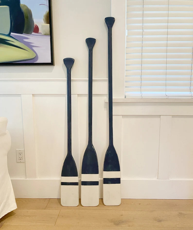 Painted Paddle Decorative Oar Coastal Beach House Wall Art Vintage Inspired Navy Blue Lake House ... | Etsy (US)