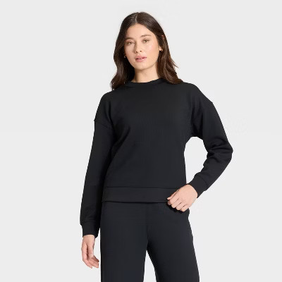 Women's Airy Sleek Ribbed Crewneck Sweatshirt - All In Motion™ Black M | Target
