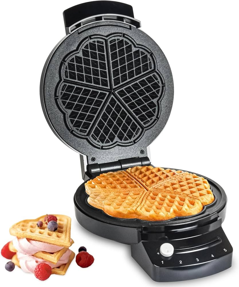Electric Heart-shape Waffle Maker: 5-Temp Control & Fast Heating - Black round Shape with Non-Sti... | Amazon (US)