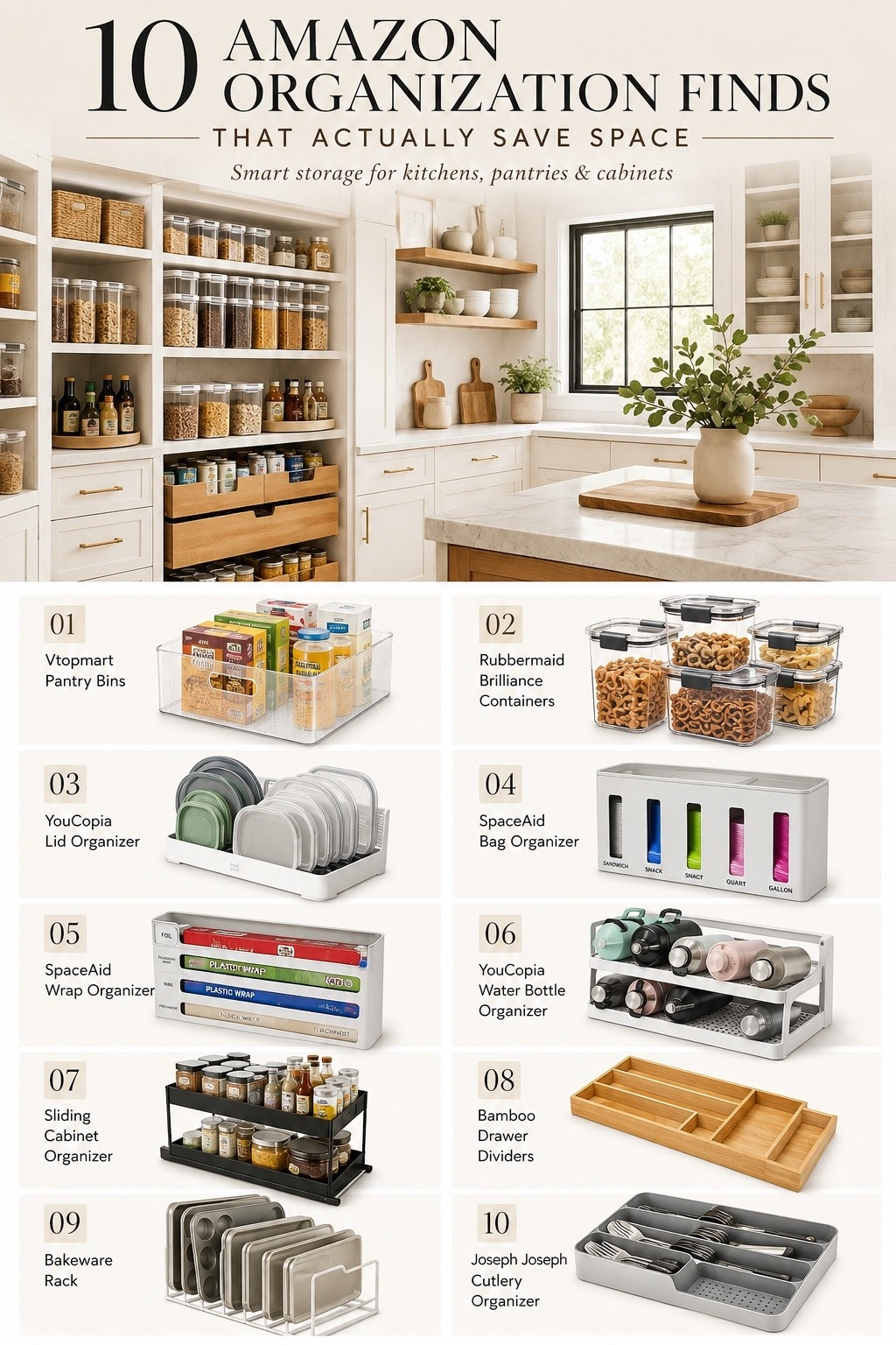 If your cabinets are full but somehow you still have nowhere to put anything… these are for you. 😂 10 Amazon organization finds that actually make better use of the space you already have. Pantry bins, lid storage, water bottle organizers, drawer dividers and all the little things that make opening a cabinet significantly less offensive. Linking all 10! 🤎

Amazon organization finds, Amazon organization, home organization, organization finds, organization must haves, home organization ideas, space saving organization, space saving storage, storage solutions, kitchen organization, kitchen organization ideas, pantry organization, pantry organizers, pantry storage, pantry bins, clear storage bins, food storage containers, Rubbermaid Brilliance containers, cabinet organization, cabinet organizers, kitchen cabinet organization, under cabinet storage, sliding cabinet organizer, pull out cabinet organizer, food storage lid organizer, lid organizer, YouCopia organizer, water bottle organizer, water bottle storage, kitchen storage, plastic bag organizer, food storage bag organizer, wrap organizer, foil organizer, plastic wrap organizer, drawer organization, drawer dividers, bamboo drawer dividers, utensil organizer, cutlery organizer, silverware organizer, bakeware organizer, baking sheet organizer, small kitchen organization, decluttering ideas, organized home, Amazon home finds, Amazon kitchen finds, Amazon storage finds, organization hacks

#LTKHome #LTKSaleAlert #LTKselfcare