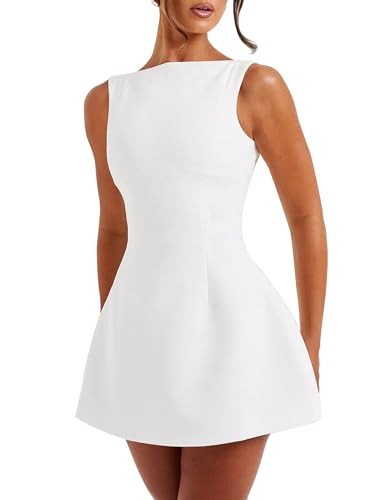 LuFeng Women's Summer Sexy Sleeveless Zipper Mock Neck Slim Fit A-line Mini Dress Bodycon Party Club Dress for Women White | Amazon (US)
