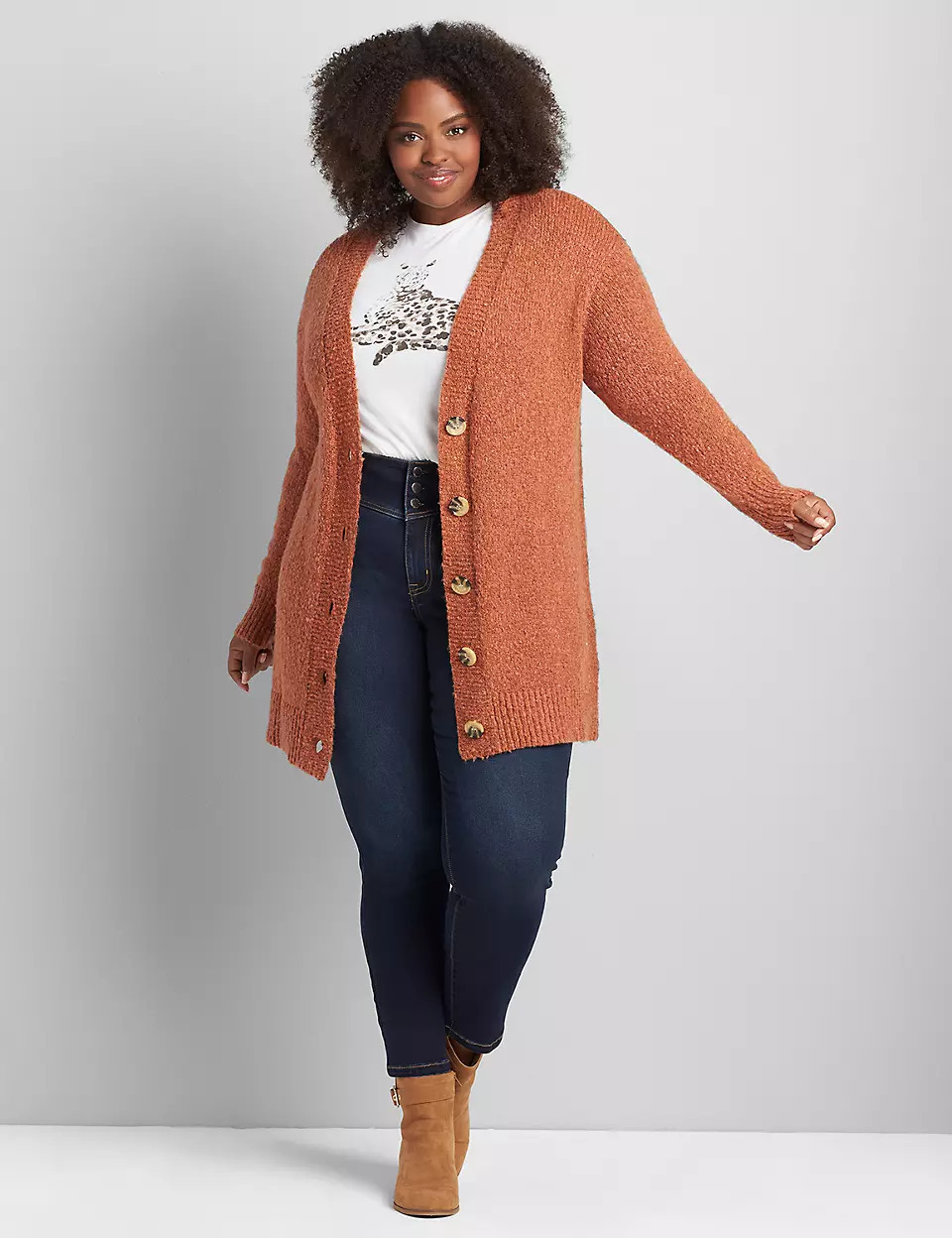 Drop-Shoulder Button-Front Cardigan | Lane Bryant (US)