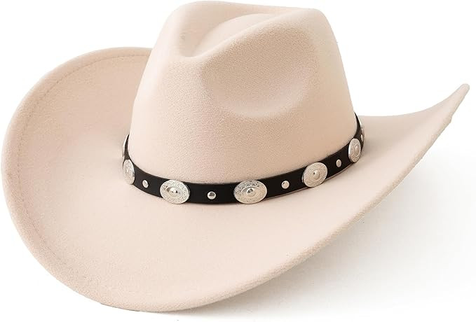 Lanzom Women Men Felt Wide Brim Western Cowboy Hats Belt Buckle Panama Hat | Amazon (US)