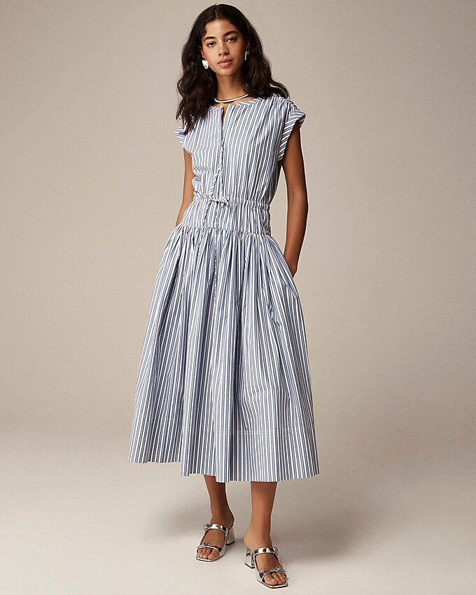 Drop-waist midi dress in striped cotton poplin | J. Crew US
