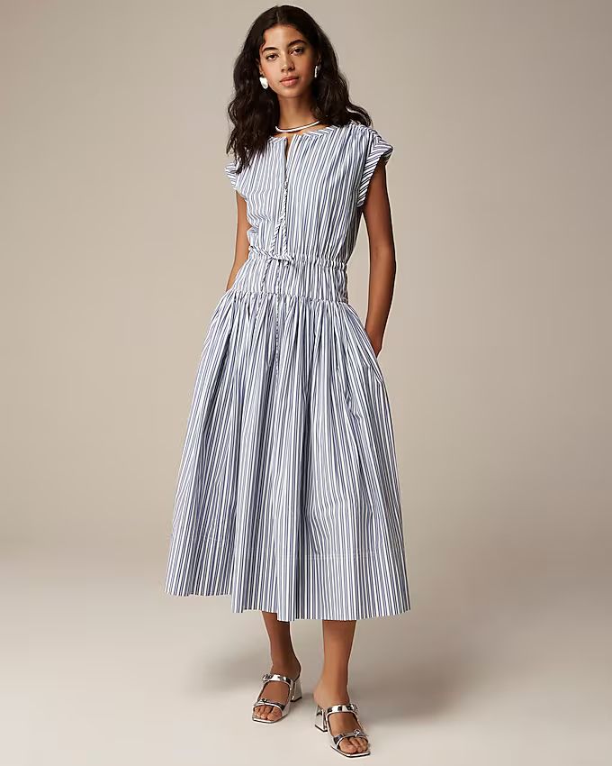 Drop-waist midi dress in striped cotton poplin | J.Crew US