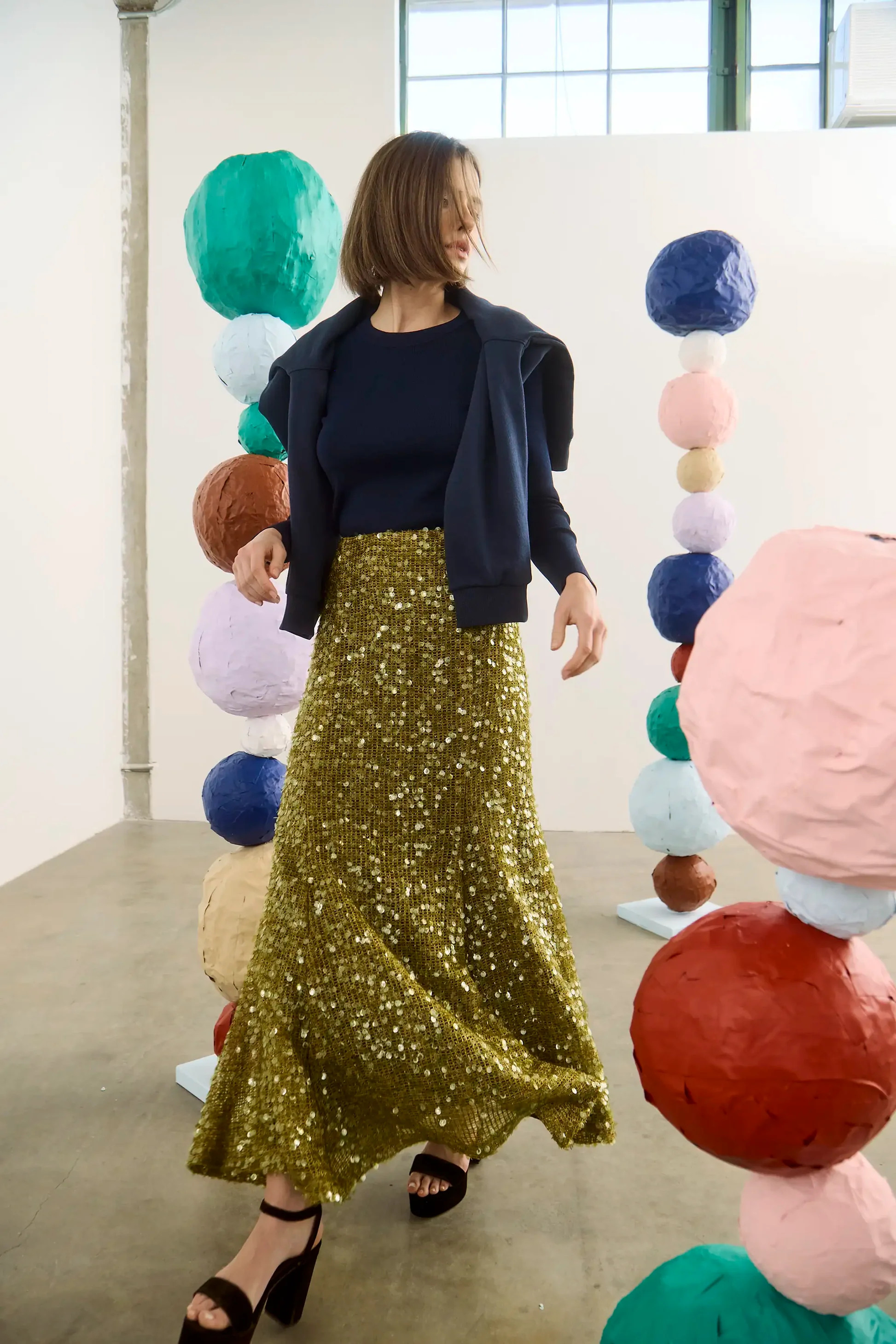 Lindsey Skirt | Green Sequin Midi Skirt | Hunter Bell | Hunter Bell