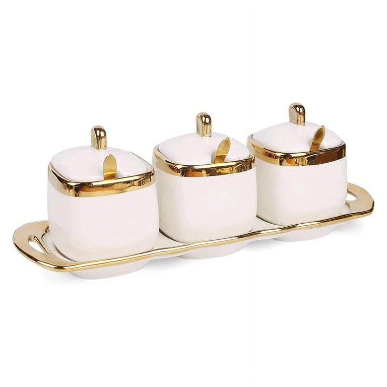 3Pcs Ceramic Condiment Pots Porcelain Sugar Bowls Decorative Gold Salt Containers Pepper Boxes Ki... | Walmart (US)