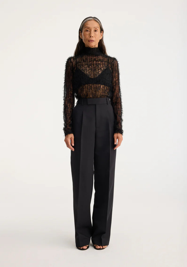 textured sheer top | black | Rohe
